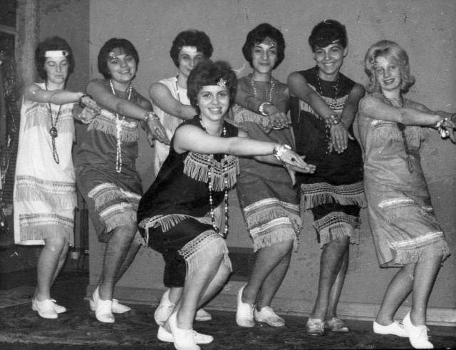 Class Day 1961.  Left to righ in back: Beverly Monde, Dorothy Neri, Pat Jordan, Theresa Carrozza,Jackie Barone, and Carol Collins.  In front Romemary Vizziello.